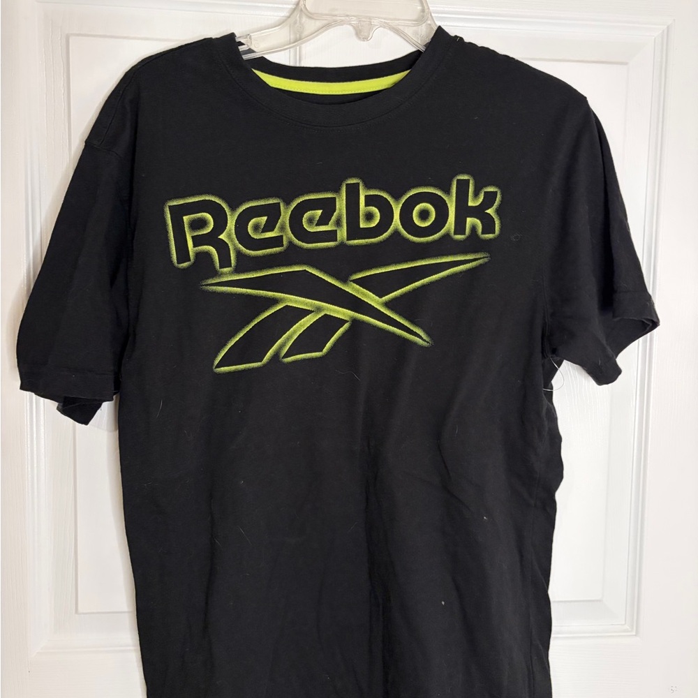 Reebok Black Short-Sleeve Tee with Neon Yellow Logo